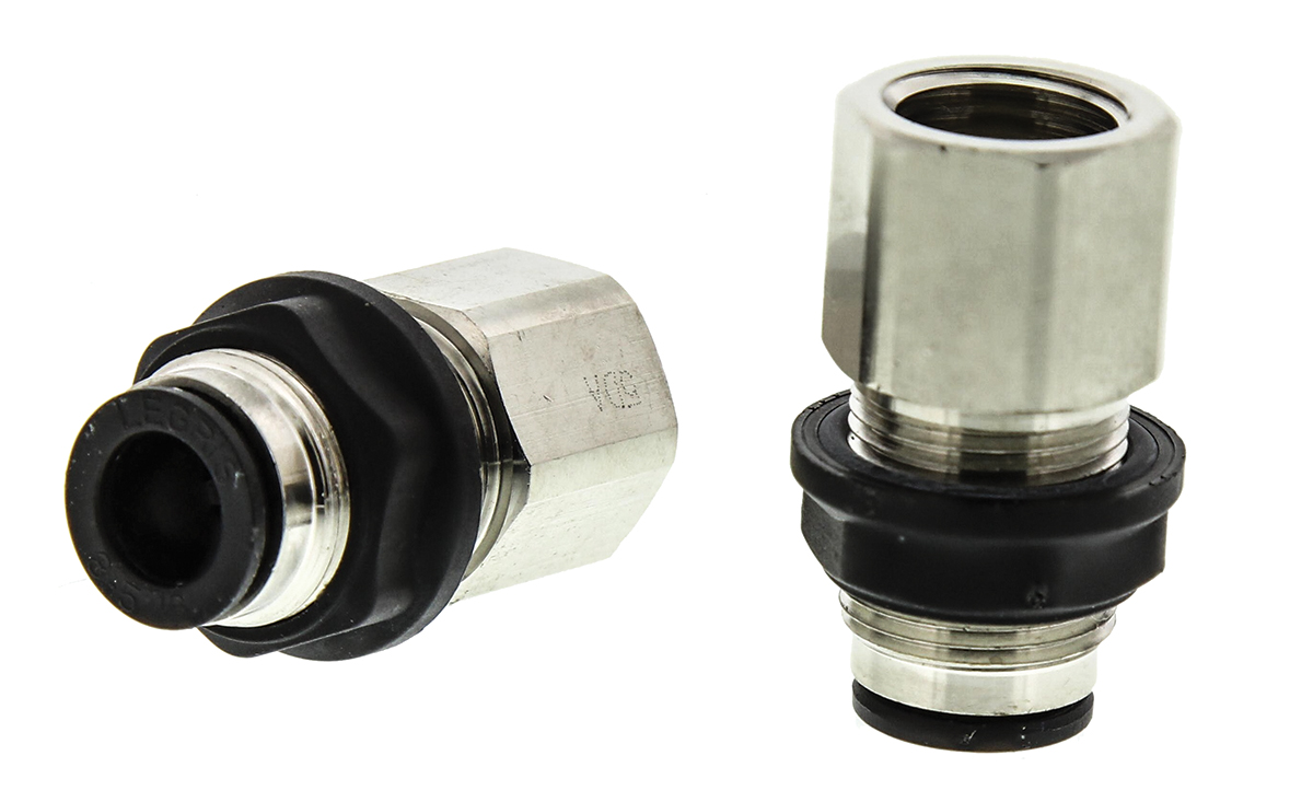 Legris LF3000 Series Bulkhead Threaded-to-Tube Adaptor, G 1/4 Female to Push In 8 mm, Threaded-to-Tube Connection Style
