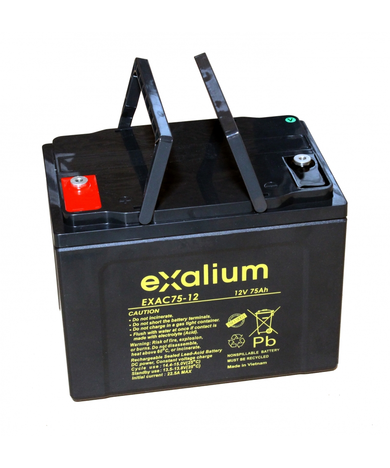 Exalium 12V M6 Lead Acid Battery, 75Ah