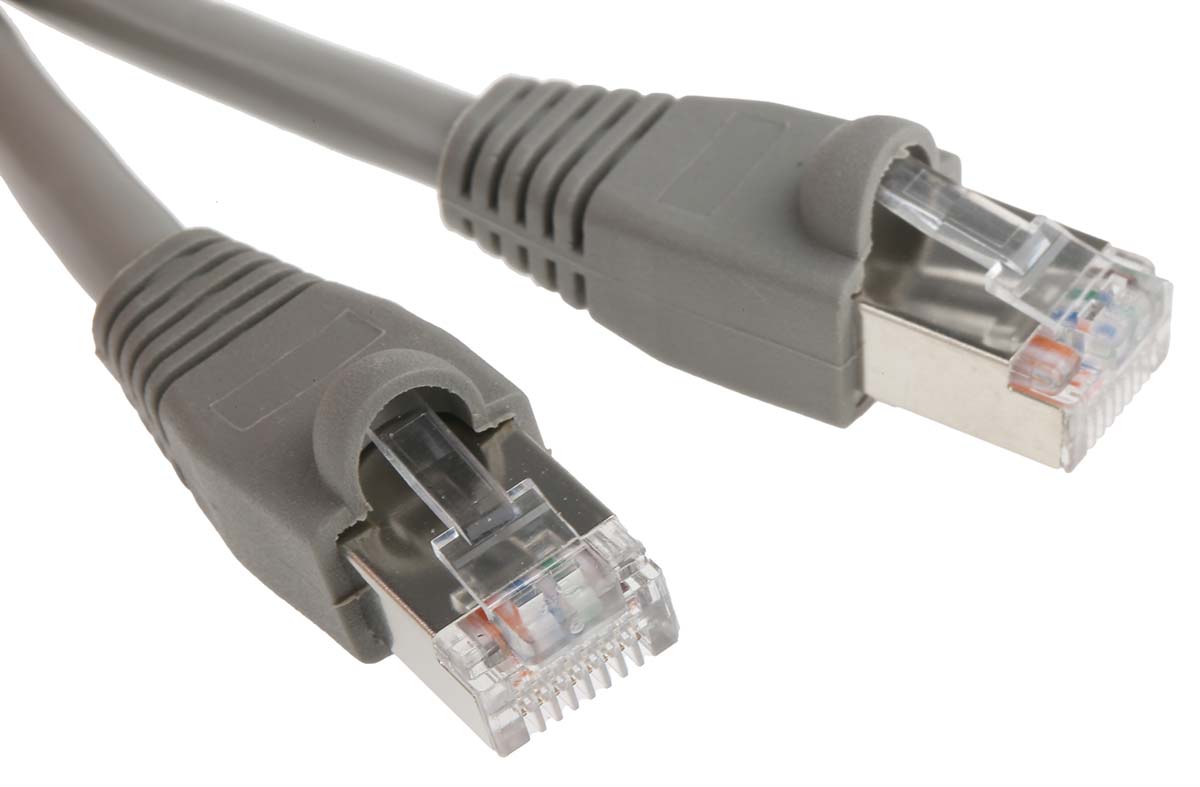 RS PRO, 2m Cat5e, Grey RJ45 to Male RJ45 Male, U/FTP Shielded, Terminated PVC Sheath