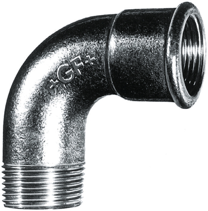 Georg Fischer Galvanised Malleable Iron Fitting, 90° Short Elbow, Male BSPT 1/2in to Female BSPP 1/2in