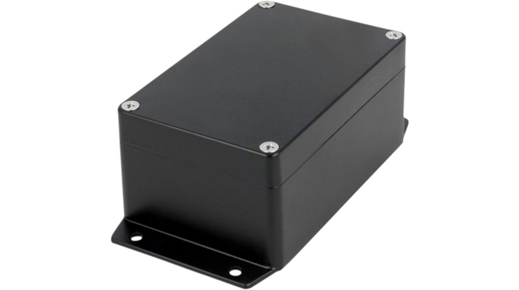 RND RND 455 Series Black Aluminium Alloy Enclosure, IP65, Flanged, Black Lid, 125 x 80 x 57mm