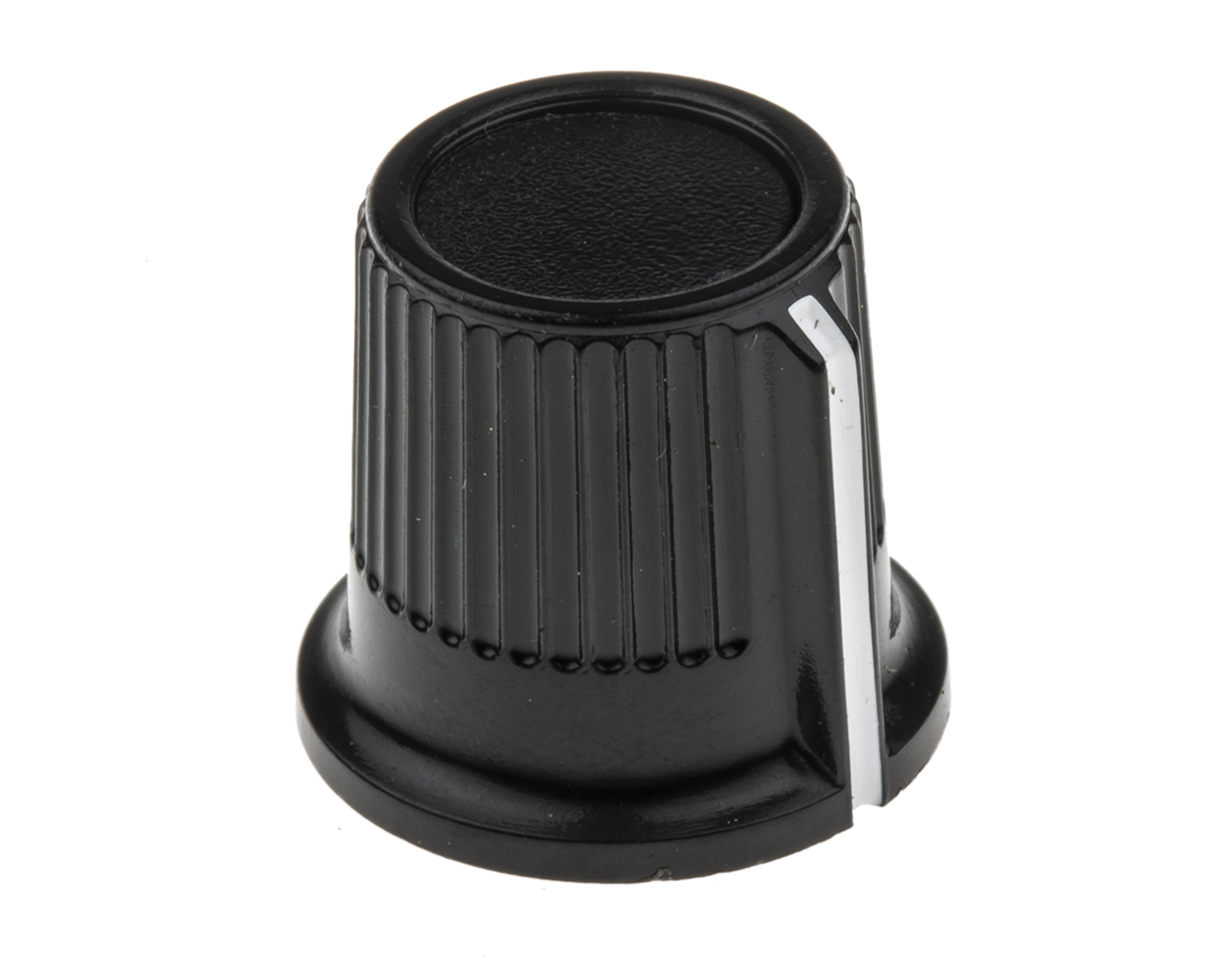 RS PRO 16.2mm Black Potentiometer Knob for 6mm Shaft Splined