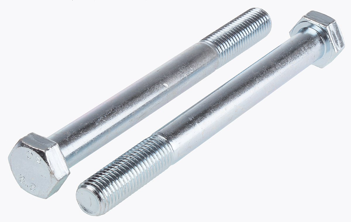 RS PRO Bright Zinc Plated Steel, Hex Bolt, M16 x 160mm