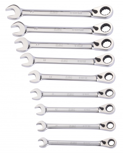 SAM 9-Piece Combination Ratchet Spanner Set, 10 → 19 mm
