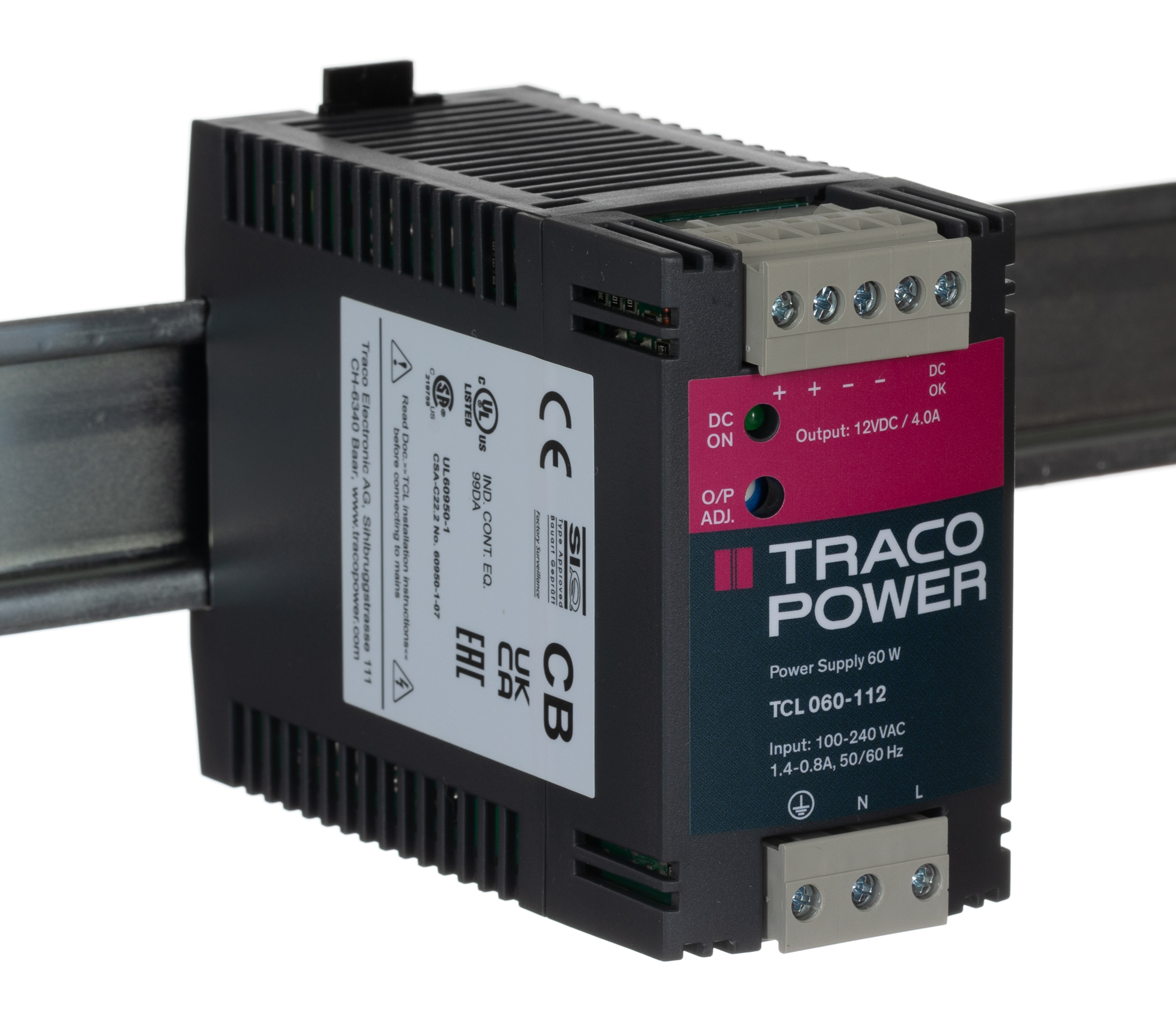 TRACOPOWER TCL Switched Mode DIN Rail Power Supply, 85 → 264 V ac / 85 → 375V dc ac, dc Input, 12V dc dc