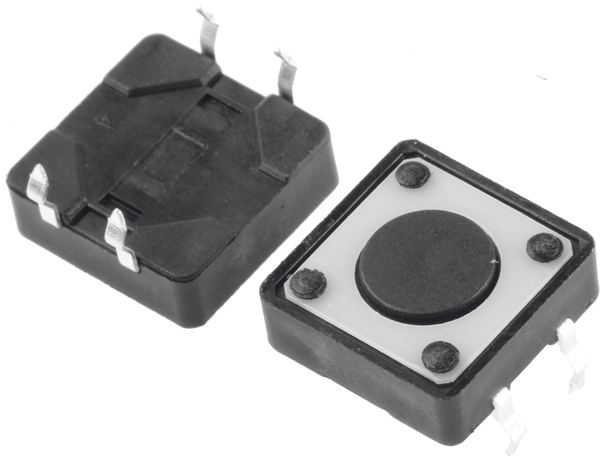 TE Connectivity Black Button Tactile Switch, SPST 50 mA @ 24 V dc 0.5mm