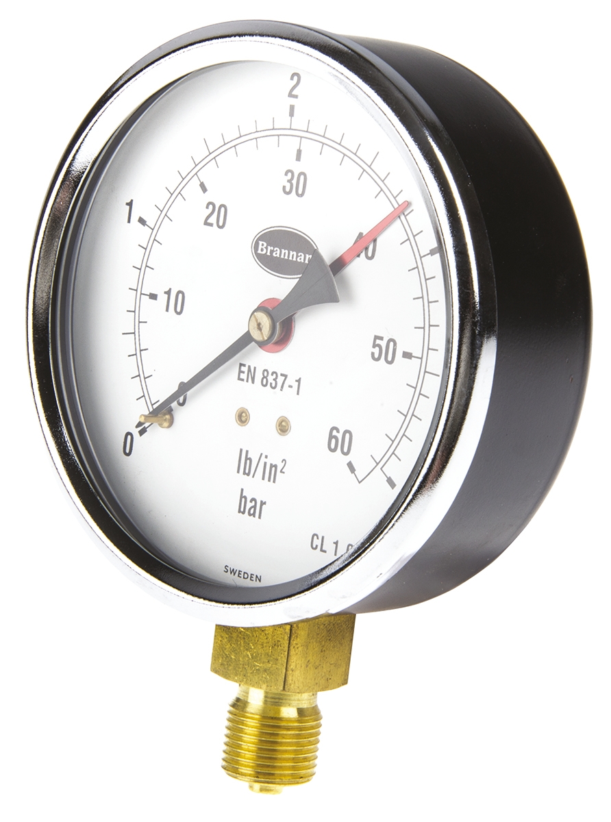 Brannan G 3/8 Analogue Pressure Gauge 4bar Bottom Entry 100mm Outside Diameter