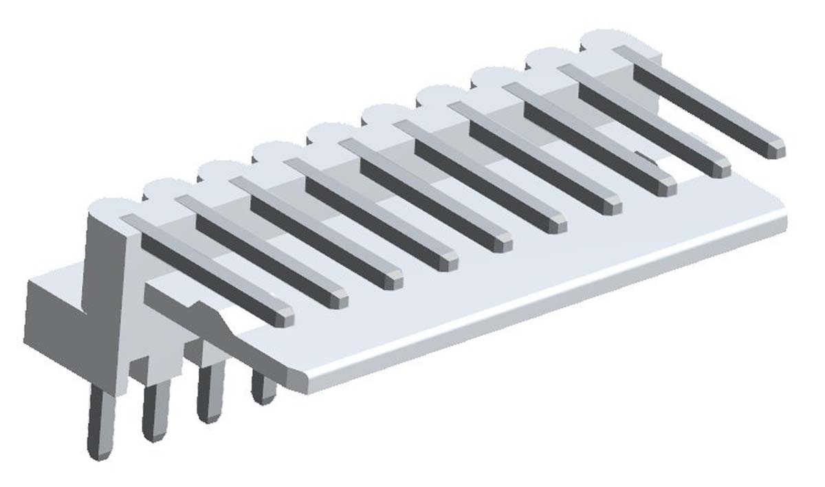 Molex Mini-Latch Series Right Angle Through Hole Pin Header, 10 Contact(s), 2.5 mm Pitch, 1 Row, Unshrouded