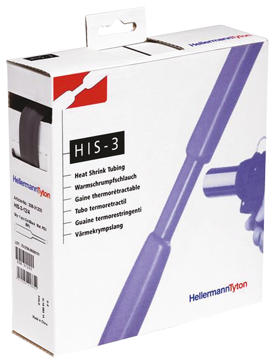 HellermannTyton Heat Shrink Tubing, Black 19.1mm Sleeve Dia. x 4m Length 3:1 Ratio, HIS-3 Series