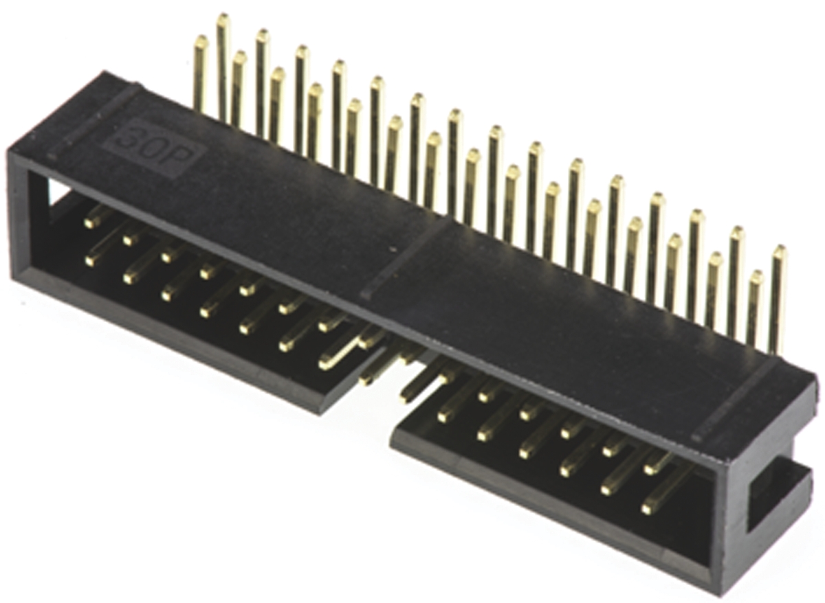 Amphenol Communications Solutions T821 Series Right Angle Through Hole PCB Header, 30 Contact(s), 2.54 mm Pitch, 2 Row,