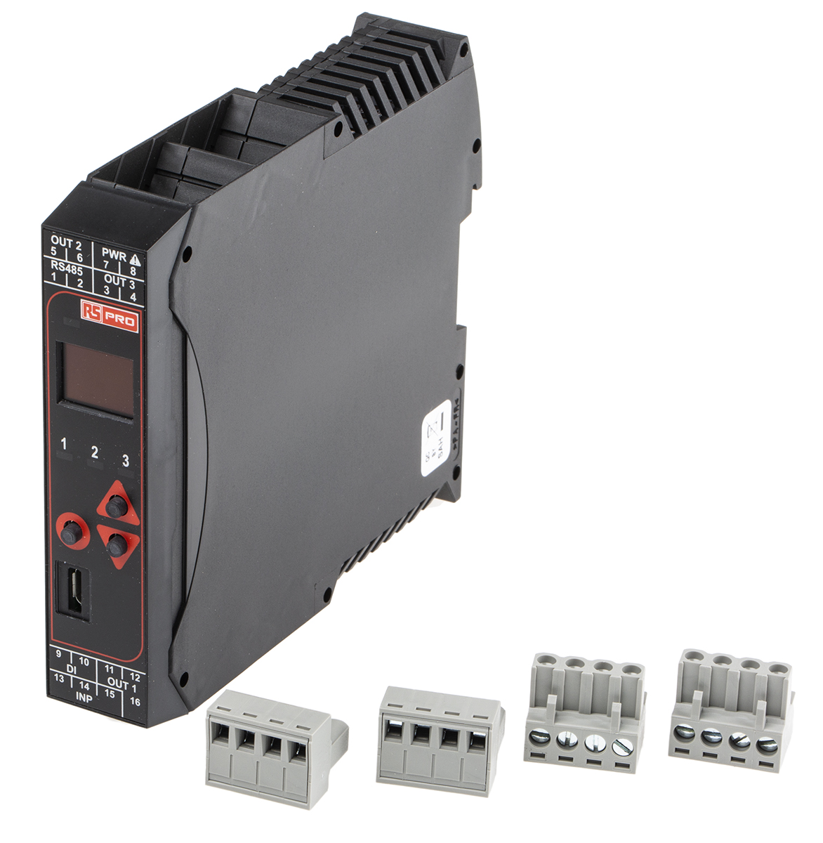 RS PRO DIN Rail PID Temperature Controller, 22.5 x 110mm 1 Input, 3 Output Changeover Relay, Relay, SSR, 100 →