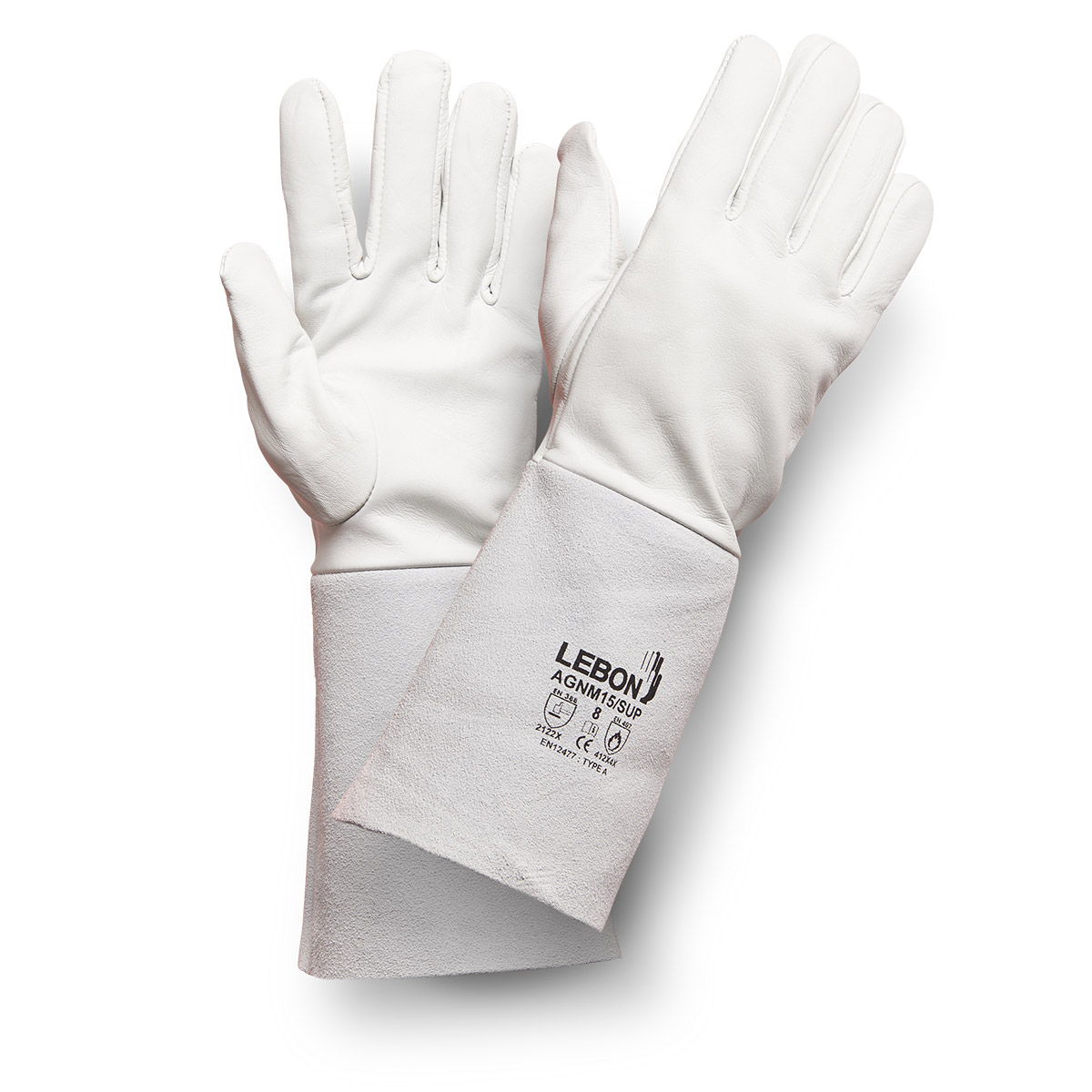 Lebon Protection White Leather Welding Gloves 15 cm Abrasion Resistant, Cut Resistant