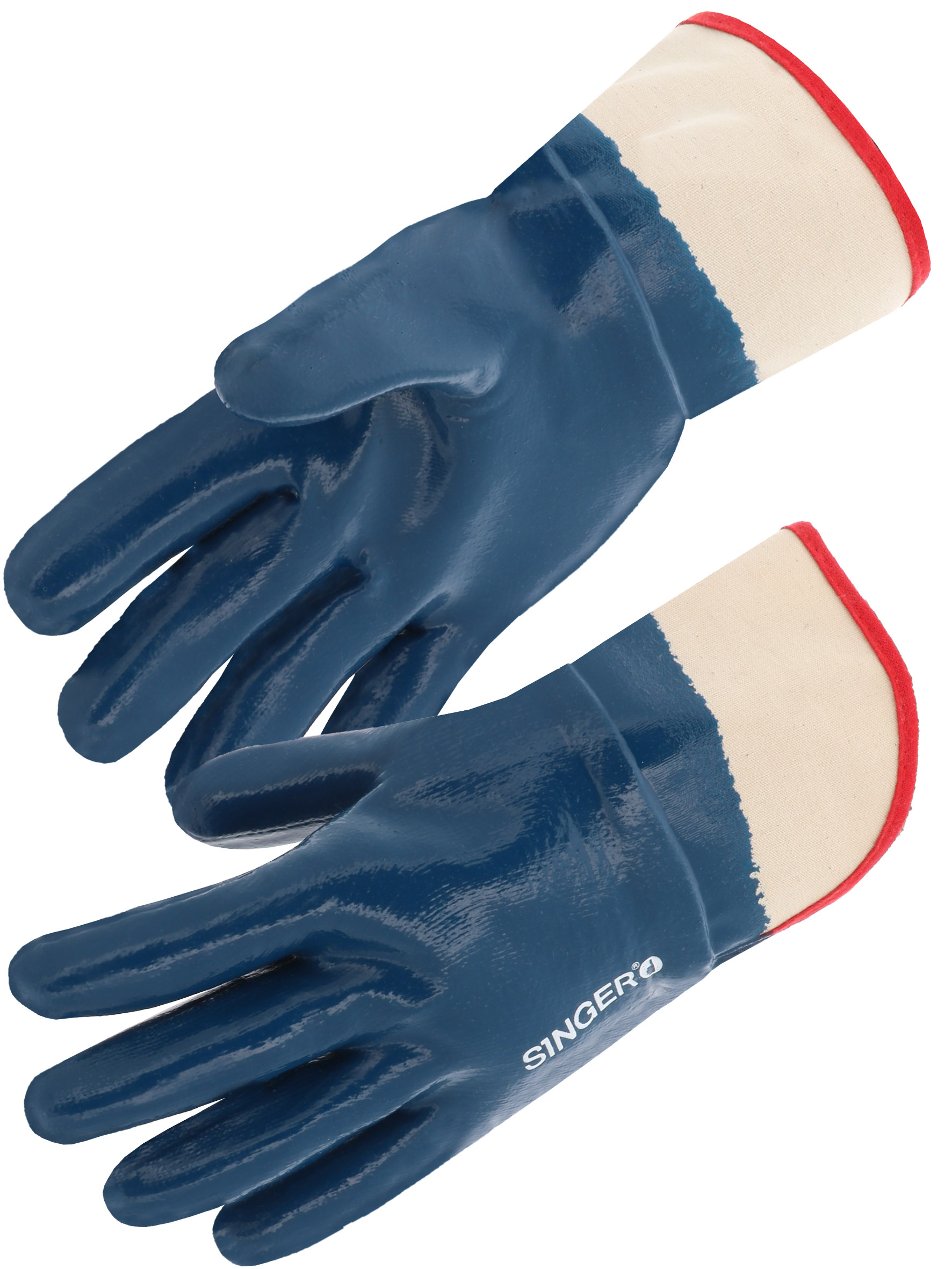 SINGER SAFETY NBR327T Blue Cotton (Brushed Jersey) Cotton Glove, Size 9, Nitrile Coating