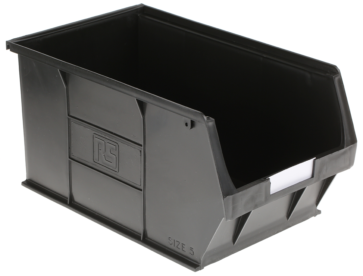RS PRO PP Storage Bin, 350mm x 205mm x 182mm, Black