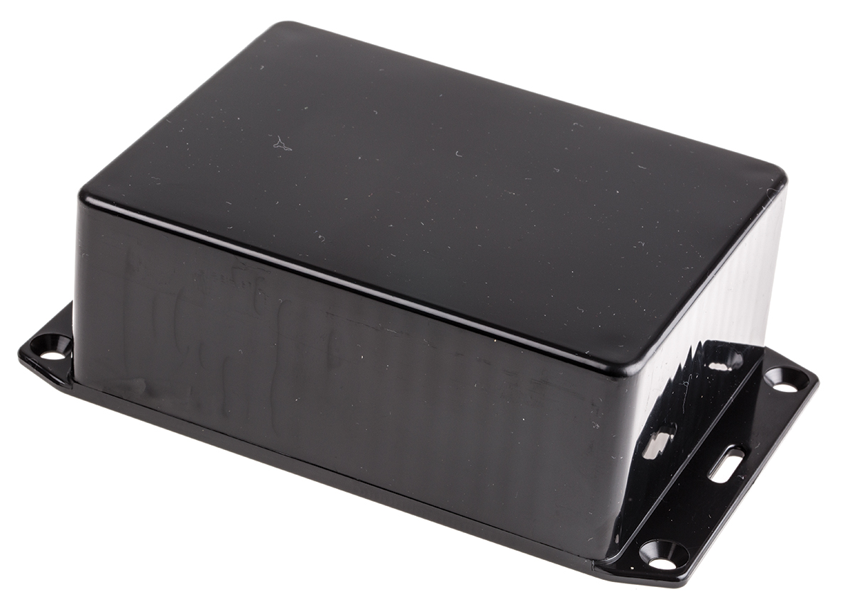 Hammond 1591 Series Black Flame Retardant ABS Enclosure, IP54, Flanged, Black Lid, 110 x 82 x 40mm