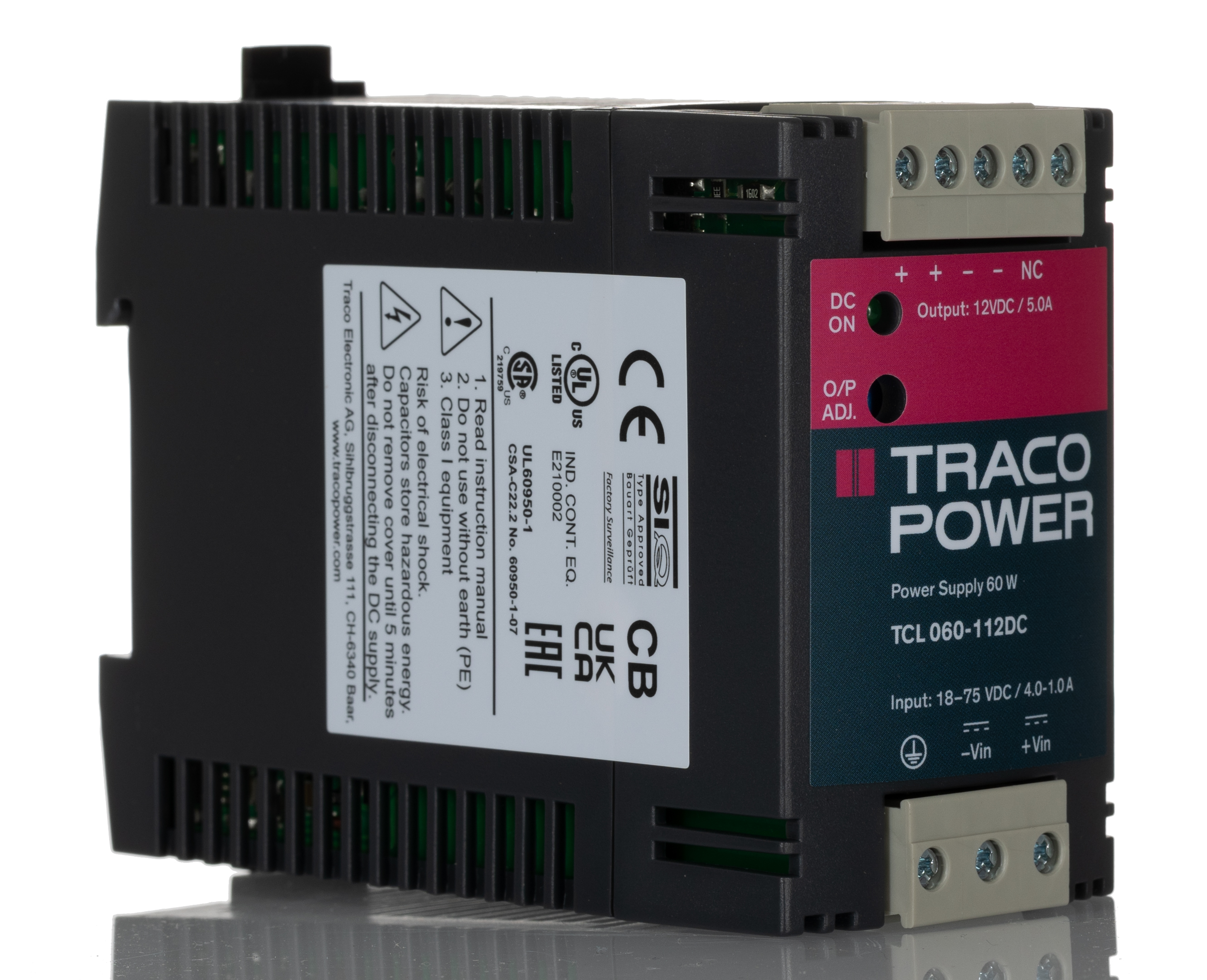 TRACOPOWER TCL DC-DC Converter, 12V dc/ 5A Output, 60W, DIN Rail Mount, +70°C Max Temp -25°C Min Temp