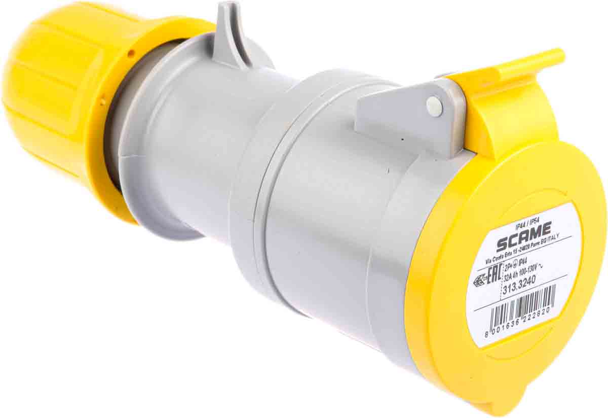 Scame IP44 Yellow Cable Mount 2P + E Industrial Power Socket, Rated At 32A, 110 V