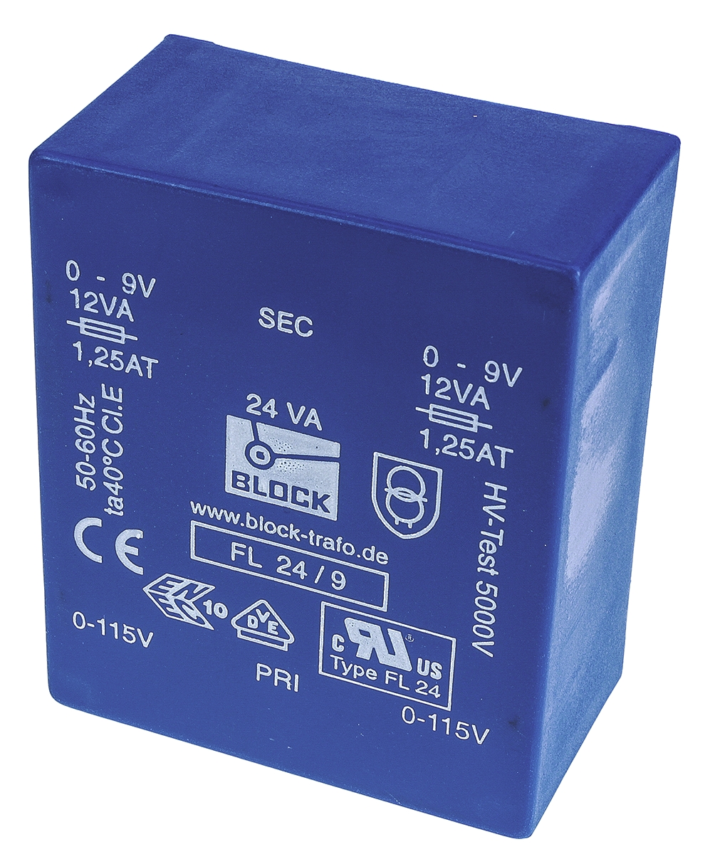 Block 9V ac 2 Output Through Hole PCB Transformer, 24VA