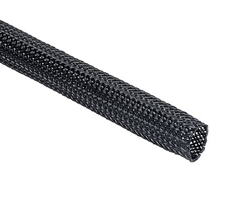 HellermannTyton Expandable Braided PET Black Protective Sleeving, 12mm Diameter, 100m Length, Helagaine HEGP Series
