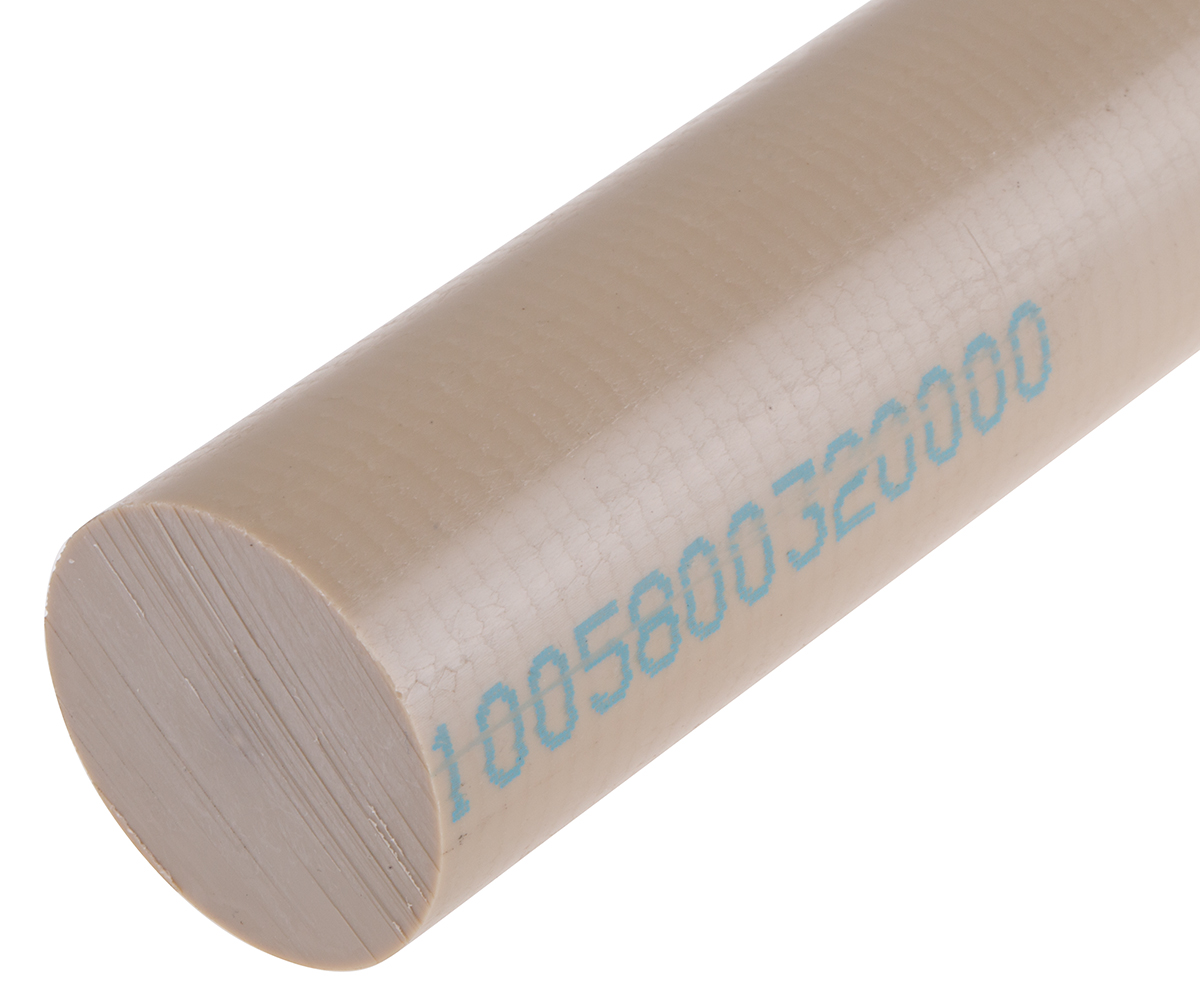 RS PRO Beige Polyetheretherketone PEEK Rod, 300mm x 32mm Diameter