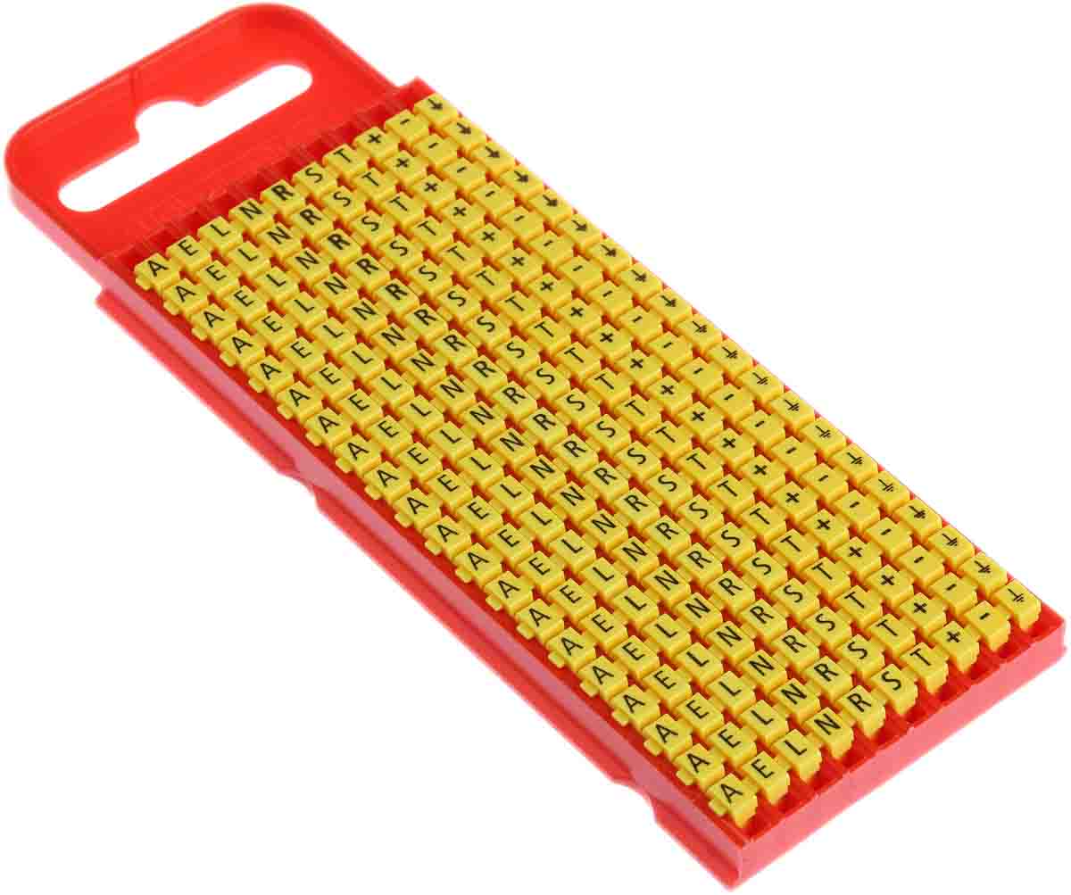 HellermannTyton WIC1 Snap On Cable Markers, Yellow, Pre-printed "-; +; A; E; Earth; L; N; R; S; T", 2 → 2.8mm