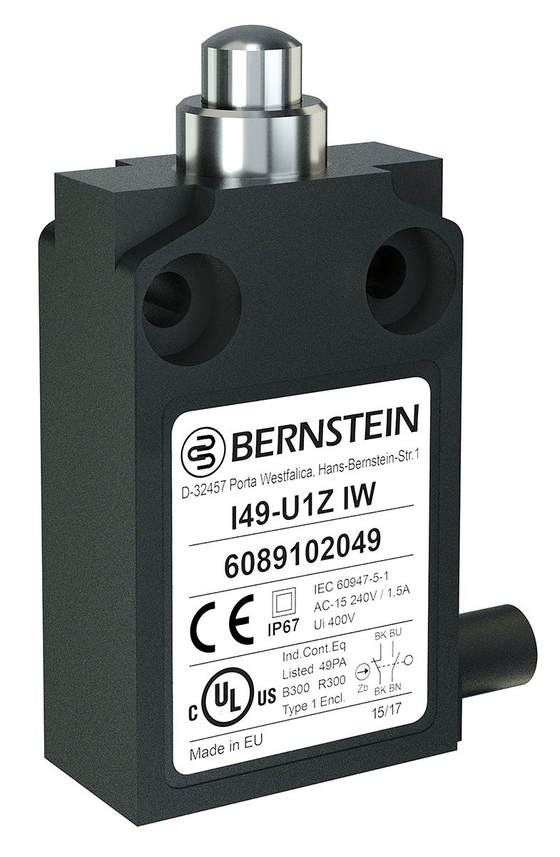 Bernstein AG I49 Series Plunger Limit Switch, NO/NC, IP67, SPST, Plastic Housing