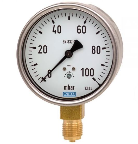 WIKA G 1/2 Analogue Pressure Gauge 250mbar Bottom Entry 100mm Outside Diameter