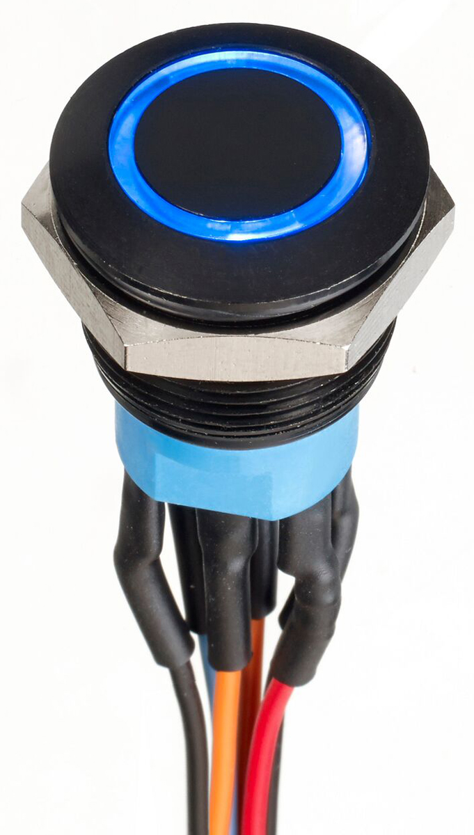 APEM Illuminated Push Button Switch, Momentary, Panel Mount, 19.2mm Cutout, DPDT, Blue LED, 30V dc, IP67