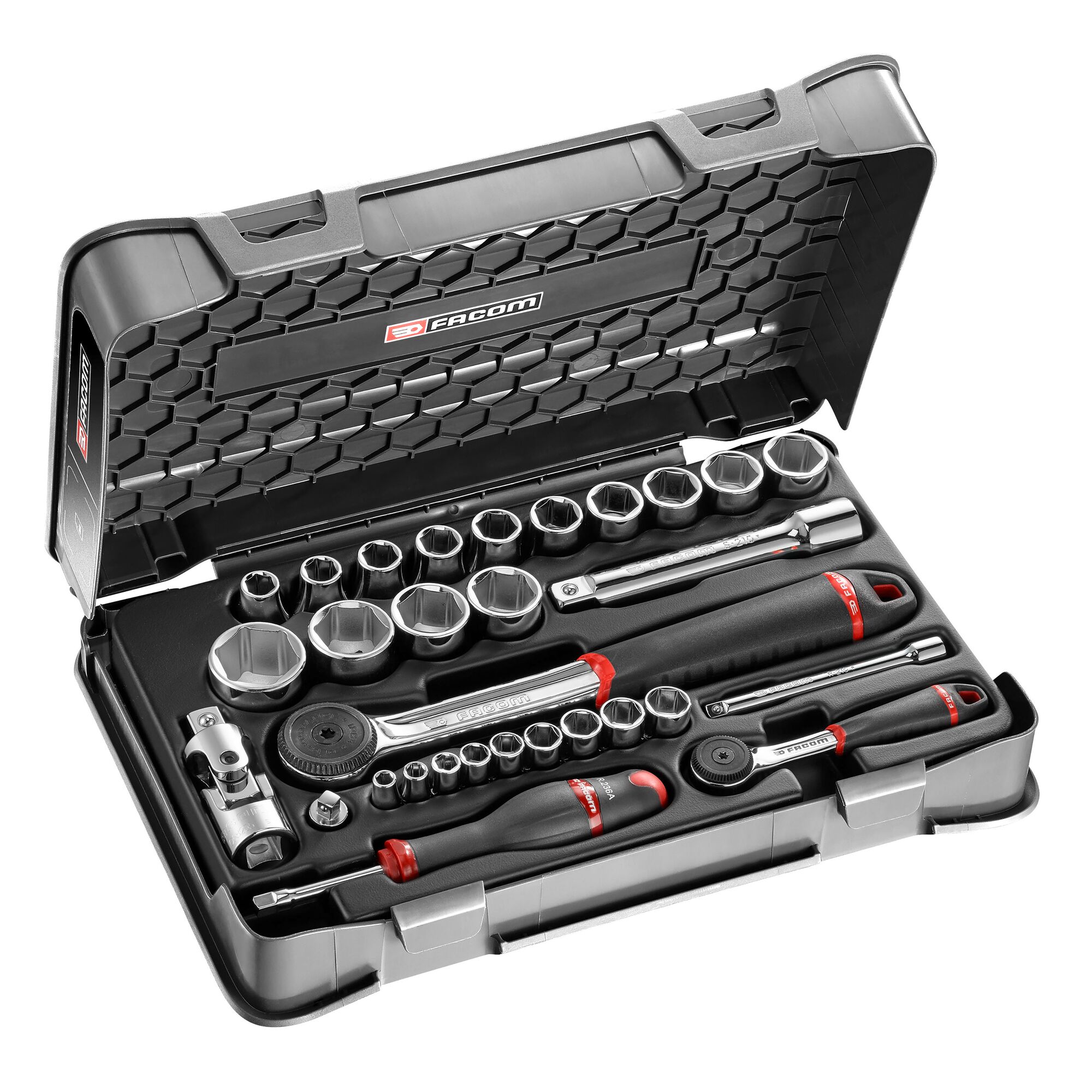Facom 30-Piece Metric 1/2", 1/4" Standard Socket Set with Ratchet, 6 point