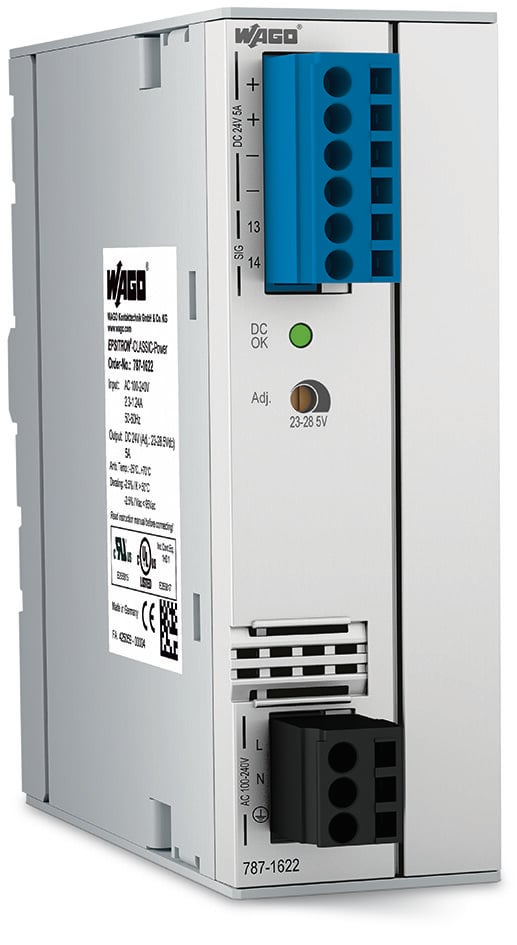 WAGO 787 Switched Mode DIN Rail Power Supply, 230V ac Input, 24V dc dc Output, 5A Output, 120W