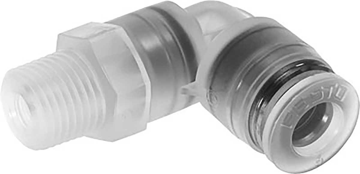 Festo NPQP Series Elbow Threaded Adaptor, R 1/8 Male to Push In 6 mm, Threaded-to-Tube Connection Style, 133053