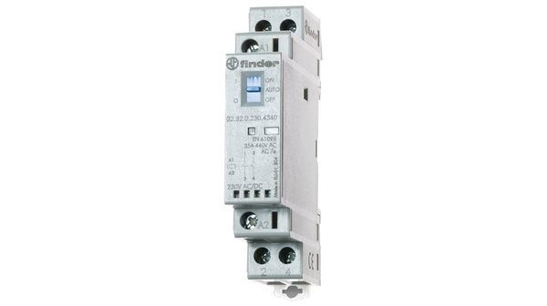 Finder 22 Contactor, 12 V Coil, 2-Pole, 25 A, 6250 kVA, 2 NO, 250V