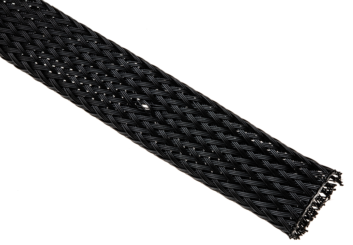 HellermannTyton Expandable Braided PET Black Cable Sleeve, 12mm Diameter, 30m Length