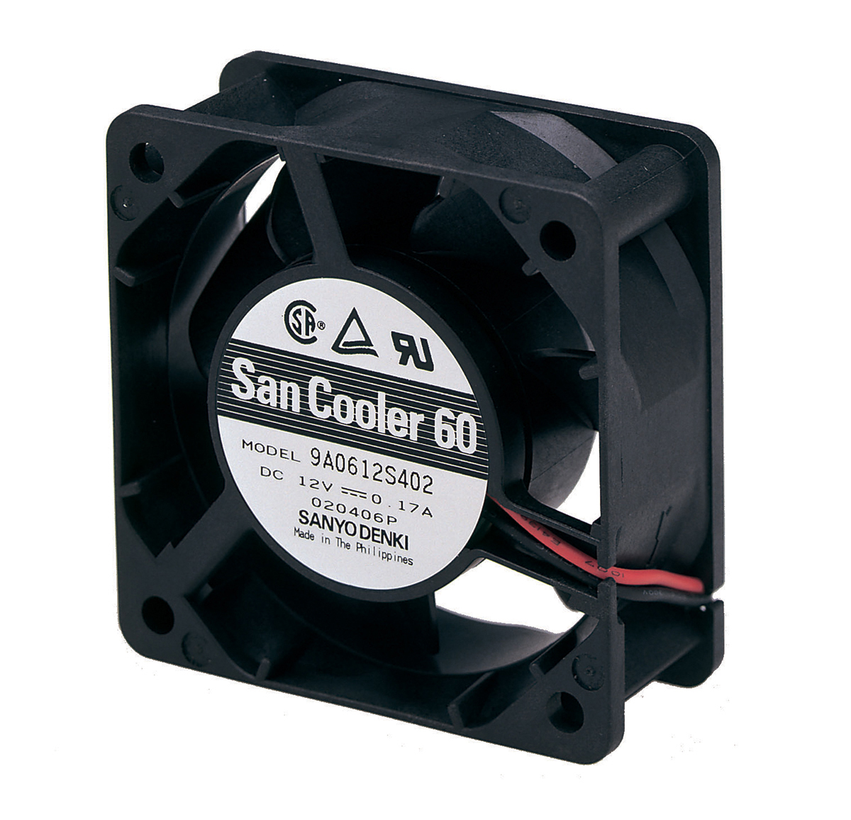 Sanyo Denki 9A Series Axial Fan, 12 V dc, DC Operation, 27.6cfm, 2.88W, 240mA Max, 60 x 60 x 25mm
