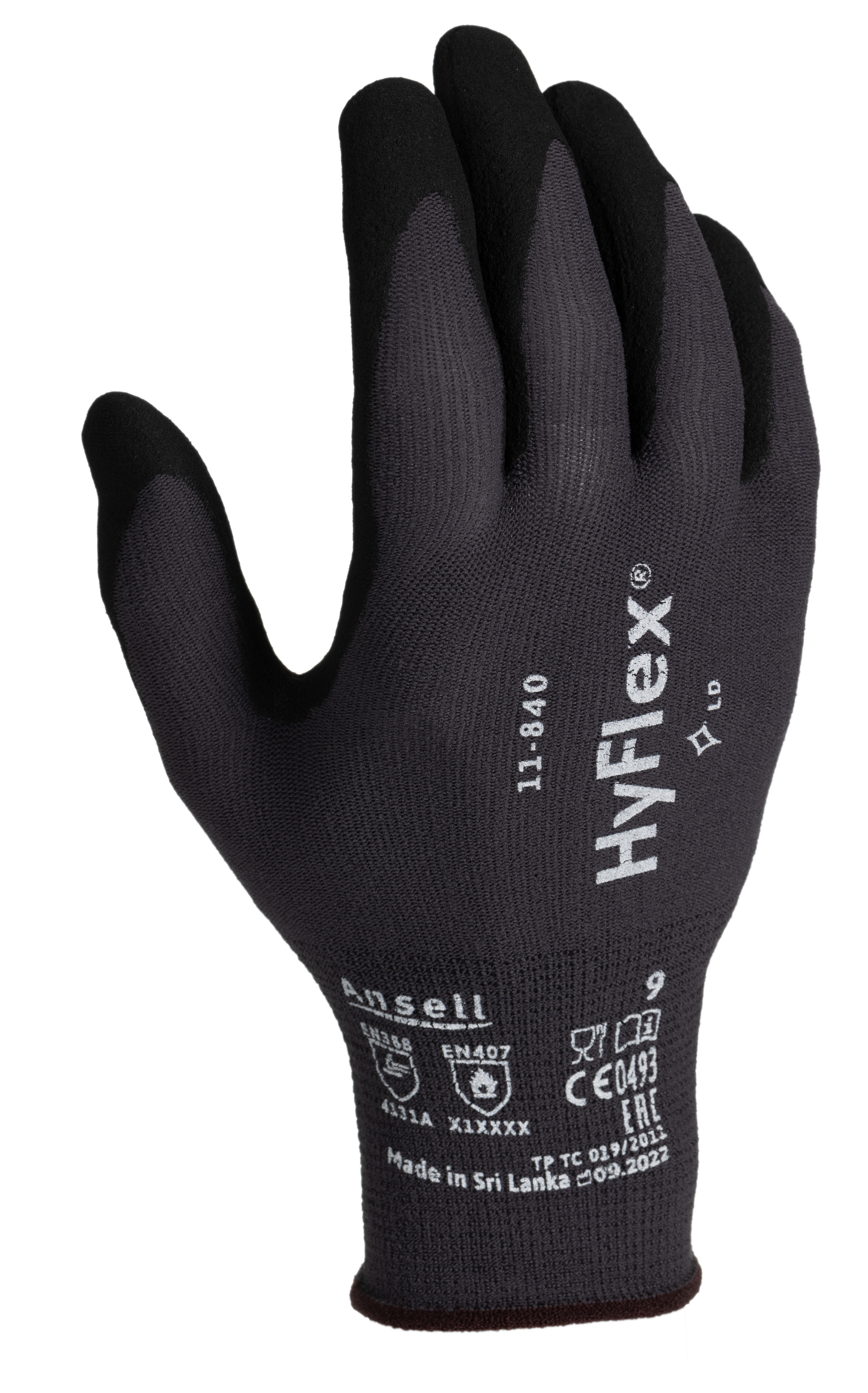Ansell 11-840 Grey Nylon, Spandex Nylon, Spandex Glove, Size 9, Nitrile Coating
