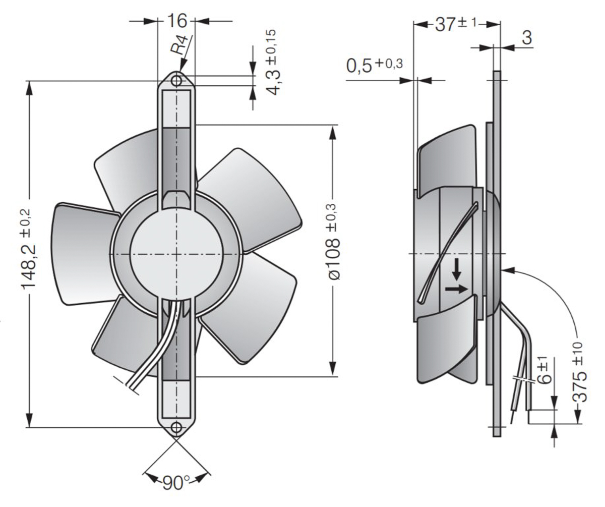 ebm-papst 4000 Series Axial Fan, 115 V ac, AC Operation, 180m³/h, 18W, 119 x 119 x 38mm
