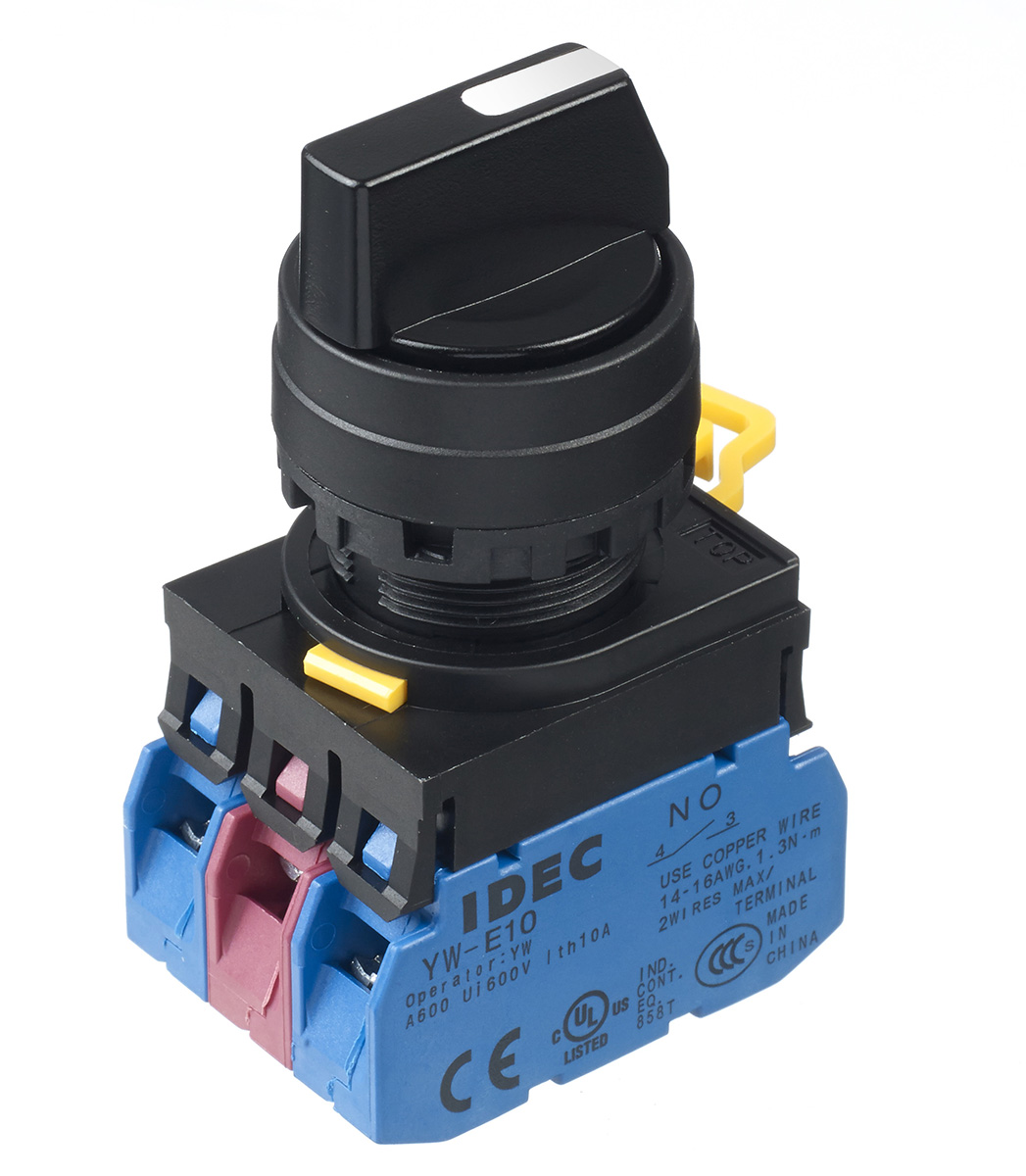Idec Spring Return Selector Switch - (DPDT) 22mm Cutout Diameter, Illuminated 3 Positions