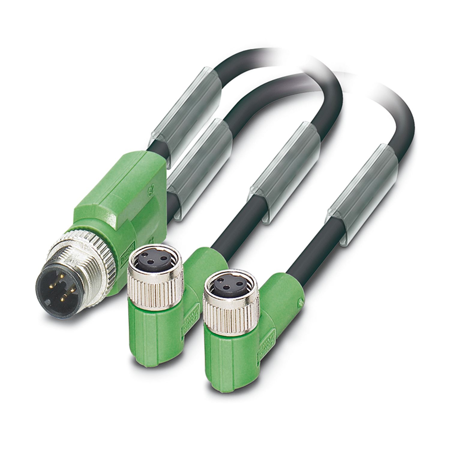 Phoenix Contact Male 3 way Straight Plug M12 to Female 3 way Angled Socket M8 Sensor Actuator Cable, 0.6 m
