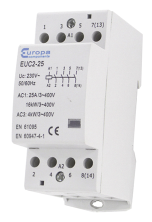 Europa Contactor, 24 V ac Coil, 4-Pole, 40 A, 12.5 kW, 4NO, 400 V ac