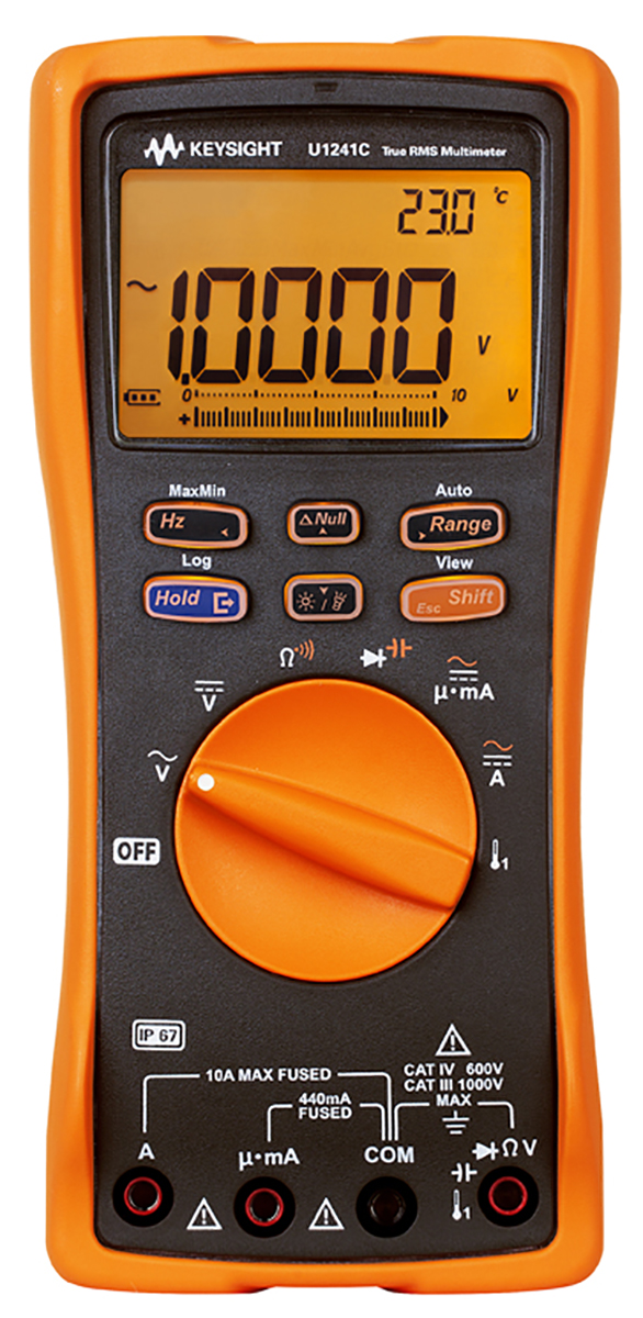 Keysight Technologies U1241C Handheld Digital Multimeter, True RMS, 10A ac Max, 10A dc Max, 1000V ac Max - UKAS