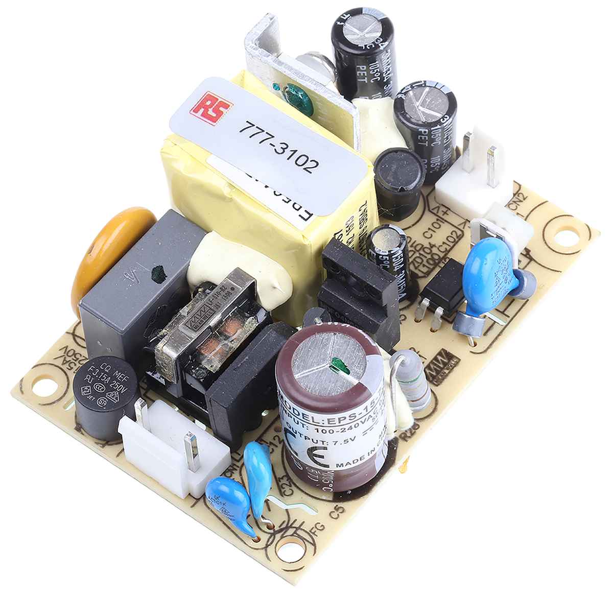 MEAN WELL Switching Power Supply, EPS-15-7.5, 7.5V dc, 2A, 15W, 1 Output, 120 → 370 V dc, 85 → 264 V ac