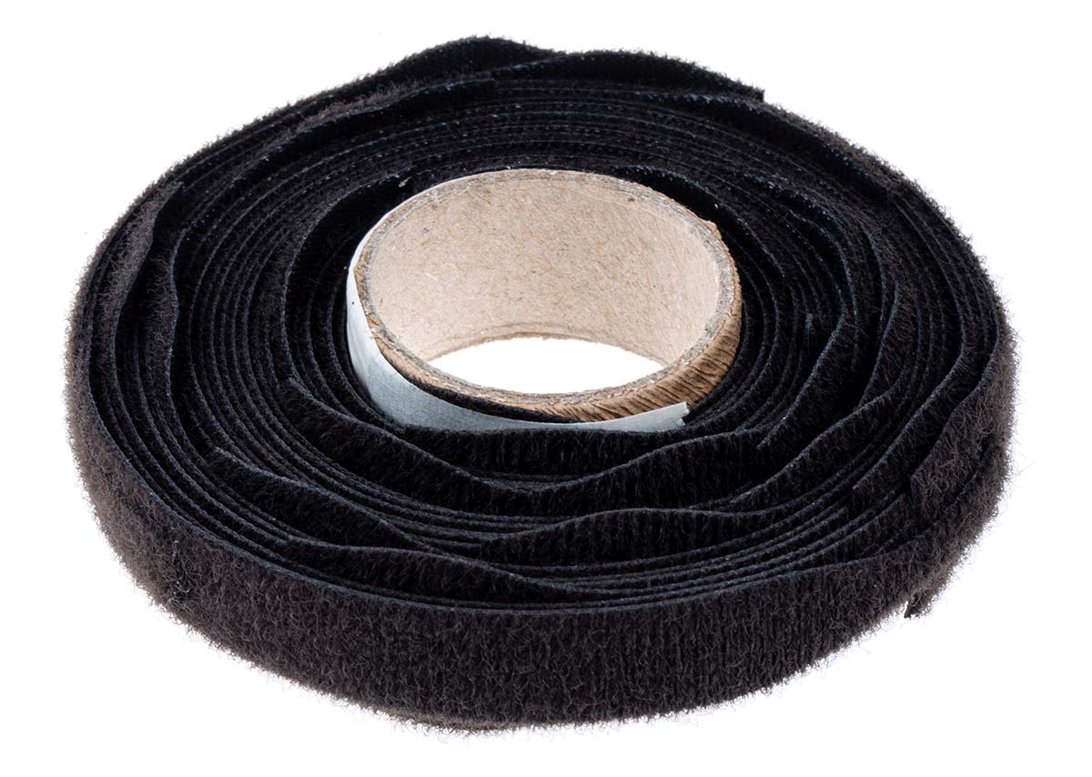 RS PRO  Self Engaging Black Hook & Loop Tape, 20mm x 200mm