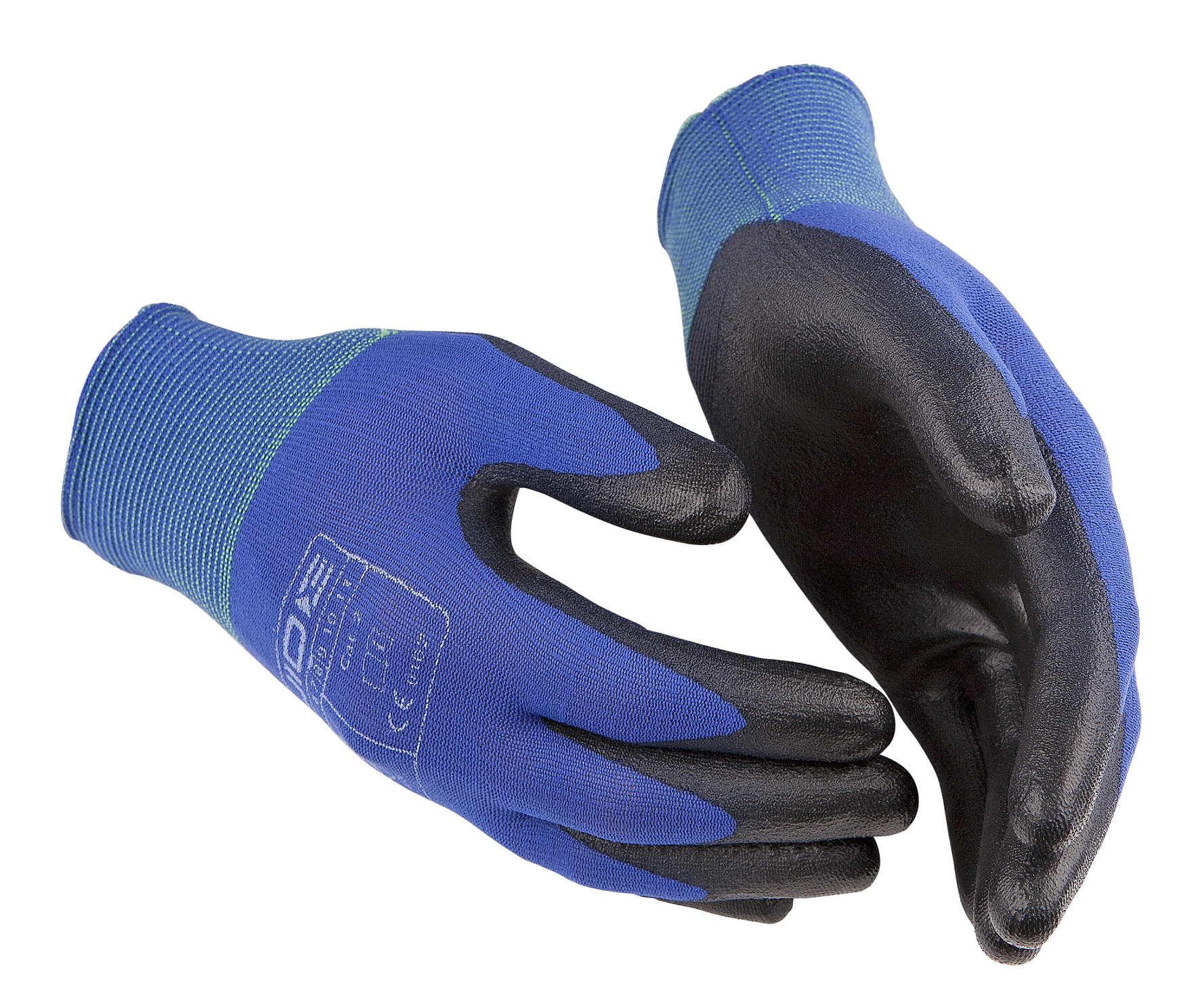 GUIDE GLOVES GUIDE 650 Black, Blue Elastane, Nylon, Polyurethane Work Gloves, Size 10, Polyurethane Coating