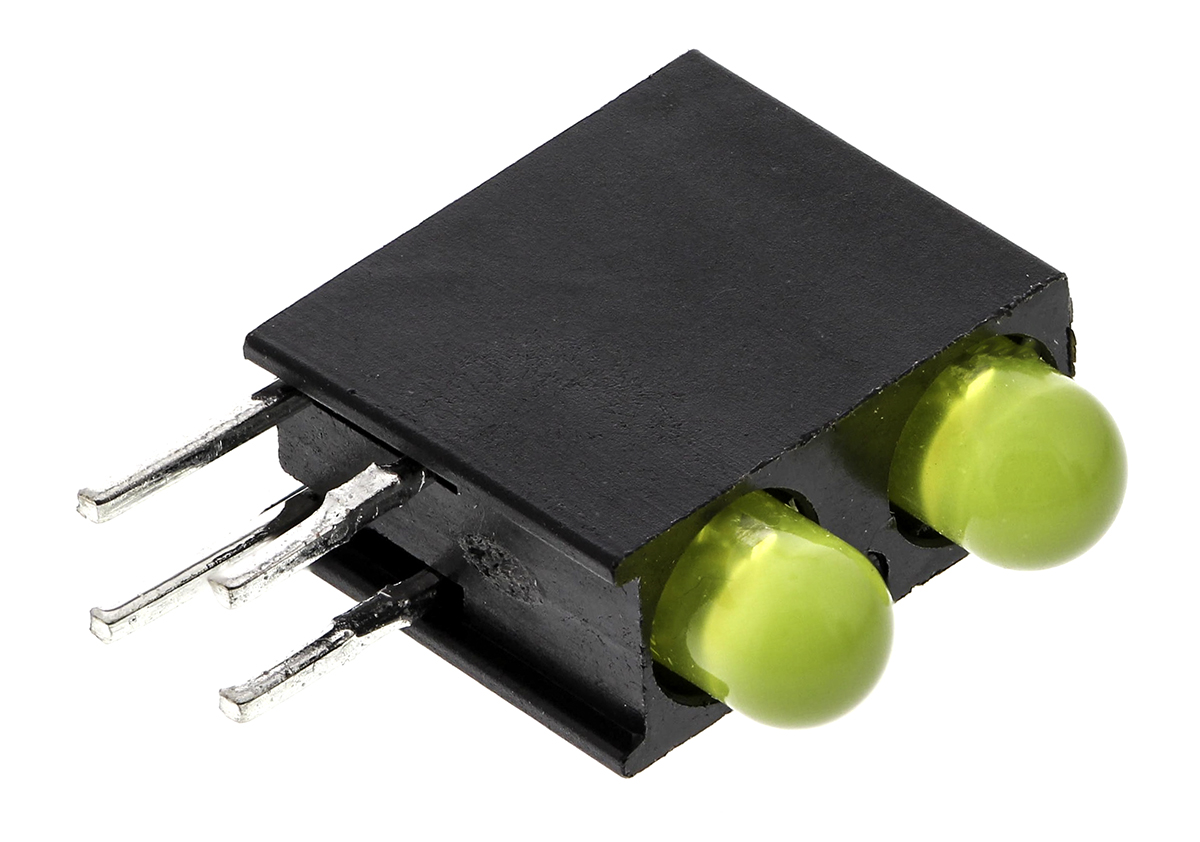Dialight 553-0133F, Yellow Right Angle PCB LED Indicator, 2 LEDs, Through Hole 3 V