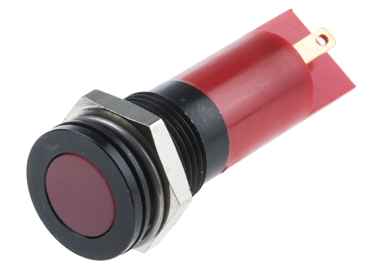 RS PRO Red Panel Mount Indicator, 12V dc, 14mm Mounting Hole Size, Solder Tab Termination, IP67