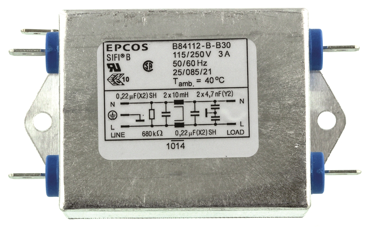 EPCOS, B84112B 3A 250 V ac 50 → 60Hz, Chassis Mount EMC Filter, Screw, Single Phase