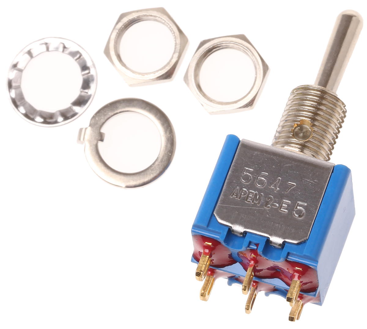 APEM Toggle Switch, Panel Mount, (On)-Off-(On), DPST, Solder Lug Terminal, 20V ac/dc