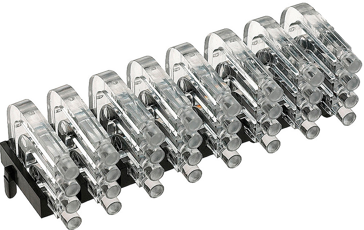 1296.1084 MENTOR, PCB Mounted 32-Way Right Angle LED Light Pipe, Quad-Level-Row Clear Dome Lens