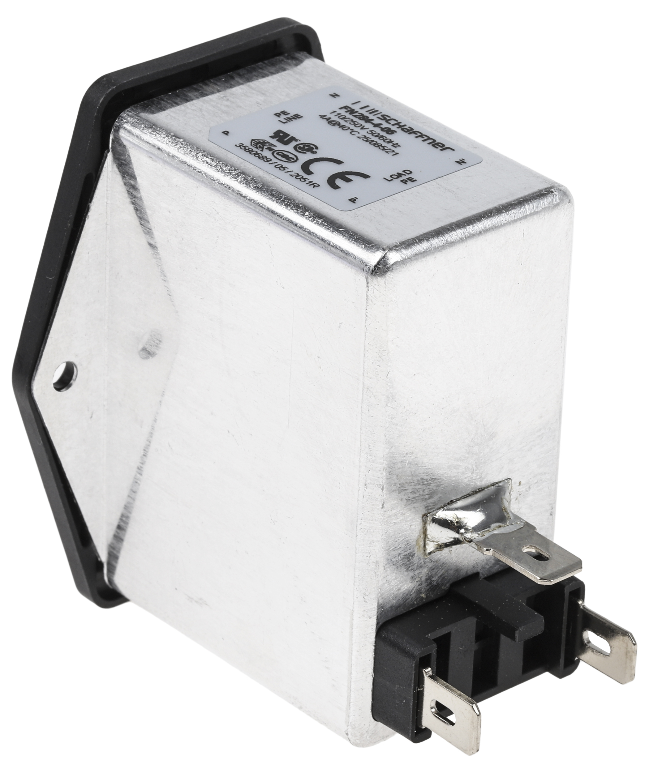 Schaffner 4A, 250 V ac Male Panel Mount IEC Filter 2 Pole FN284-4-06, Faston 2 Fuse