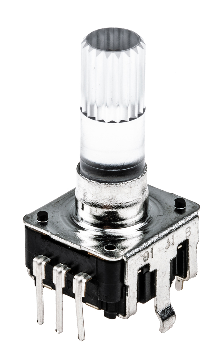TE Connectivity 24 Pulse Incremental Mechanical Rotary Encoder with a 6.8 mm Knurl Shaft (Not Indexed), Through Hole